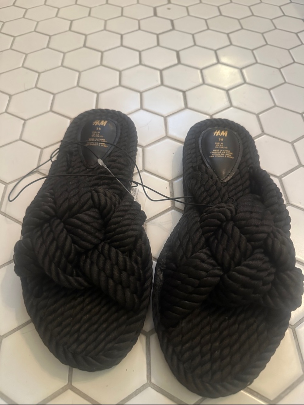 H&M Black Knotted Rope Slide Sandals
